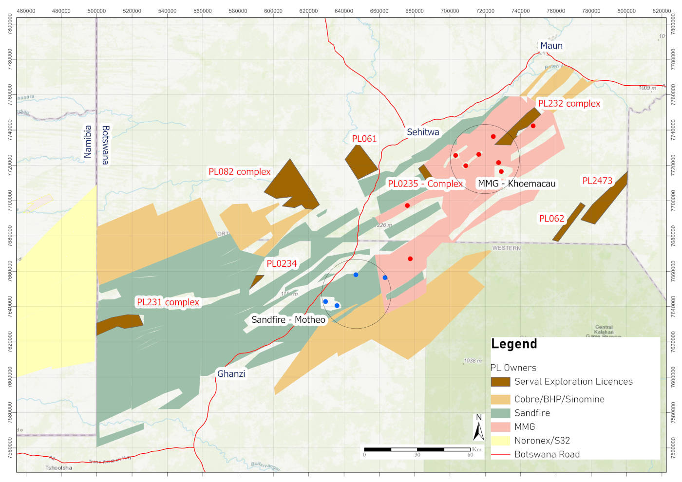 Location of the exploration licence holdings in the KCB